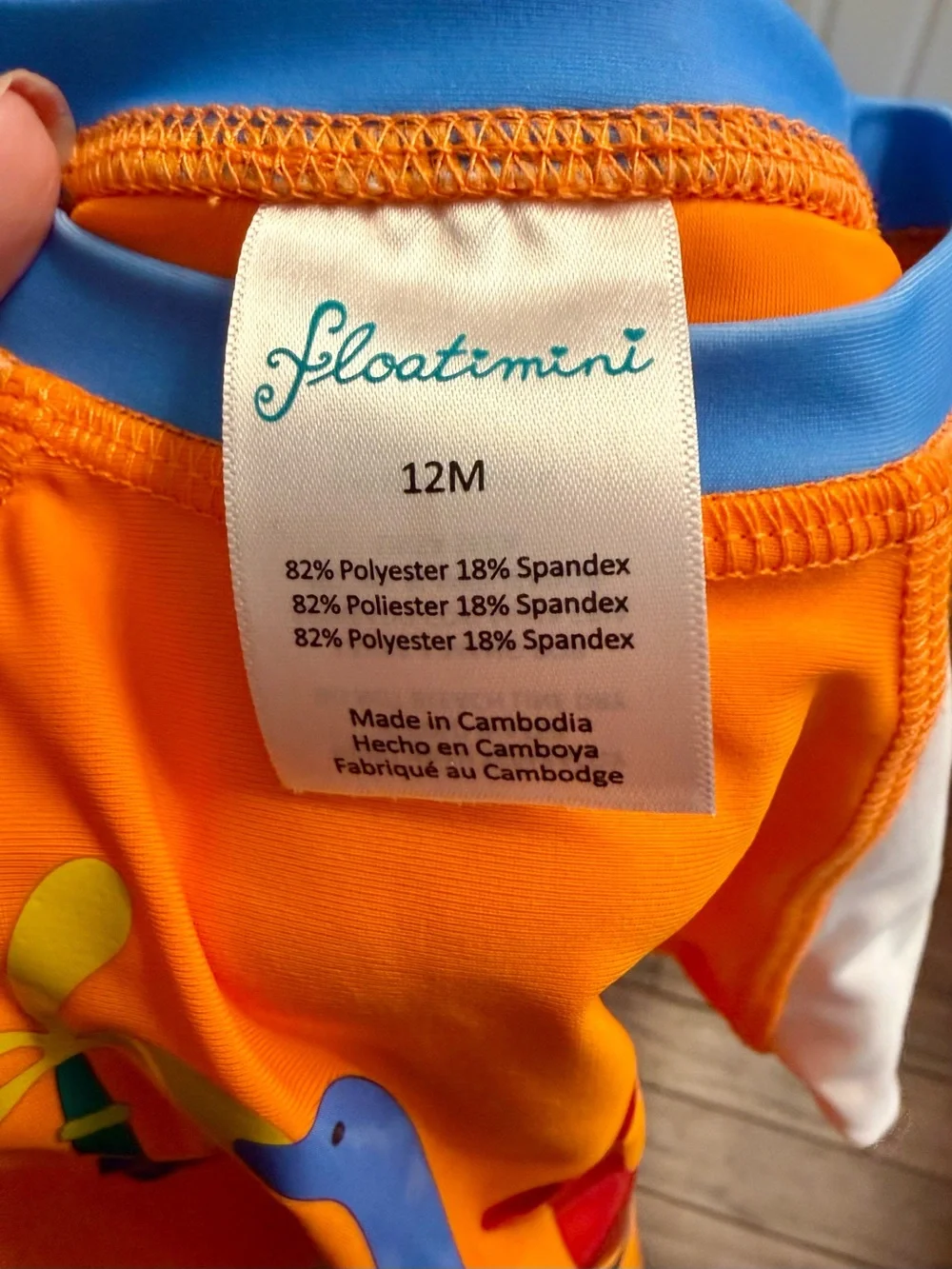 Floatimini Orange, White & Blue Kids Swim Rashguard with Dinosaur Print